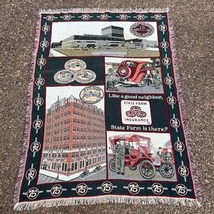 Vintage State Farm Insurance 75th Anniversary Woven Tapestry Throw Blanket 1997